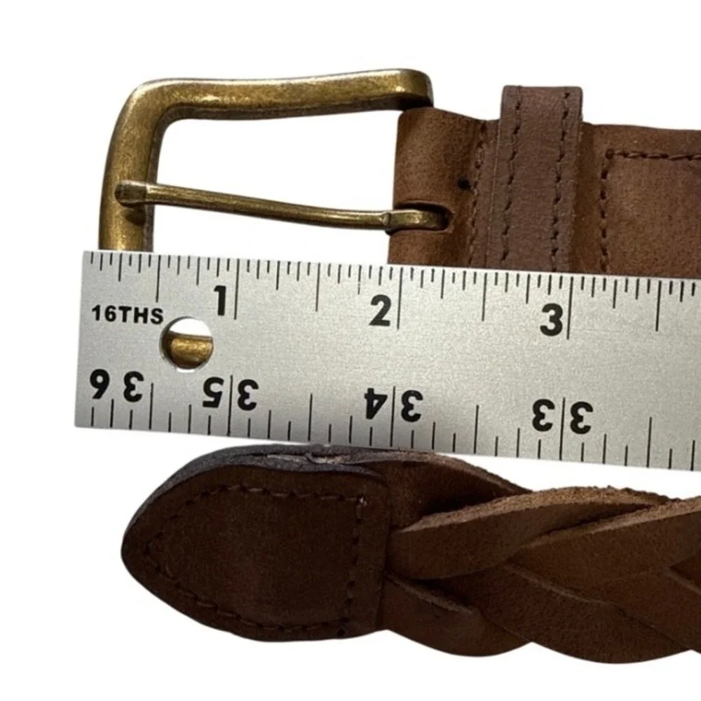 Braided Genuine Leather Belt Unisex 34 Brown Brass Western Boho Woven Vintage
